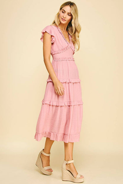 Romantic Ruffled Tea-Length Dress