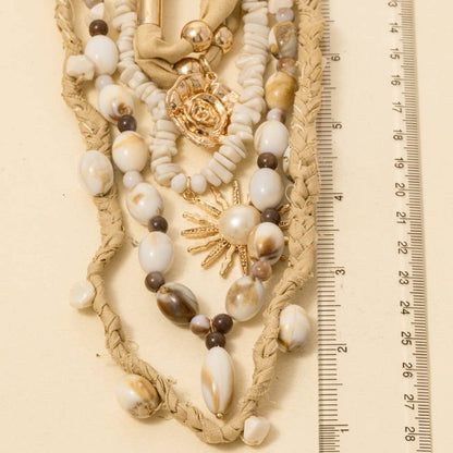 Boho Layered Fabric Chain and Beads Necklace