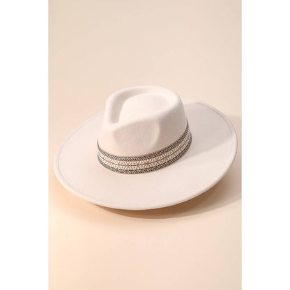 Flat Brim Boho Pattern Band Fedora Hat