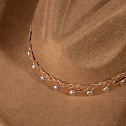 Braided And Studded Strap Suede Cowboy Hat