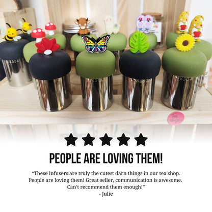 Float2infuse Tea Infuser - Mushroom | Floating Tea Steeper | Grey Base | Red