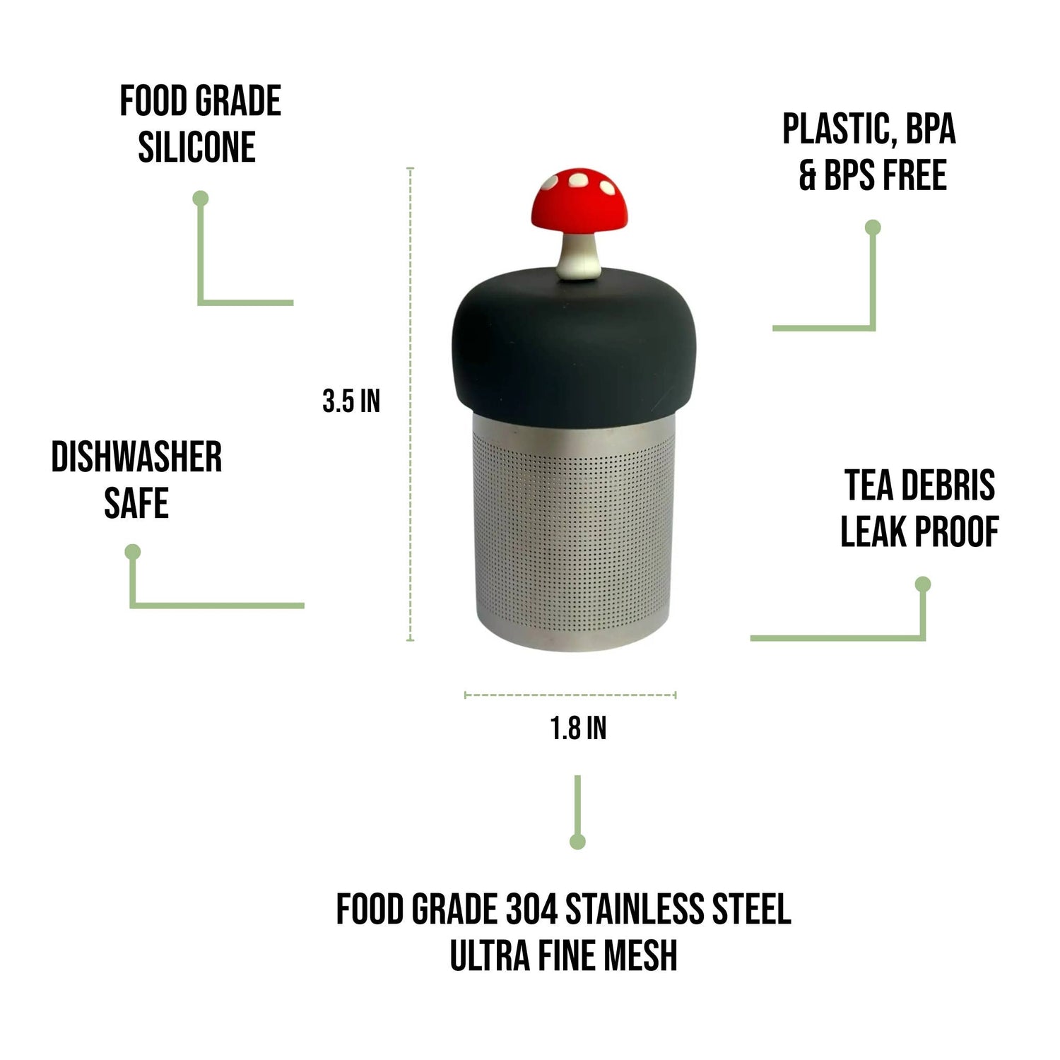 Float2infuse Tea Infuser - Mushroom | Floating Tea Steeper | Grey Base | Red