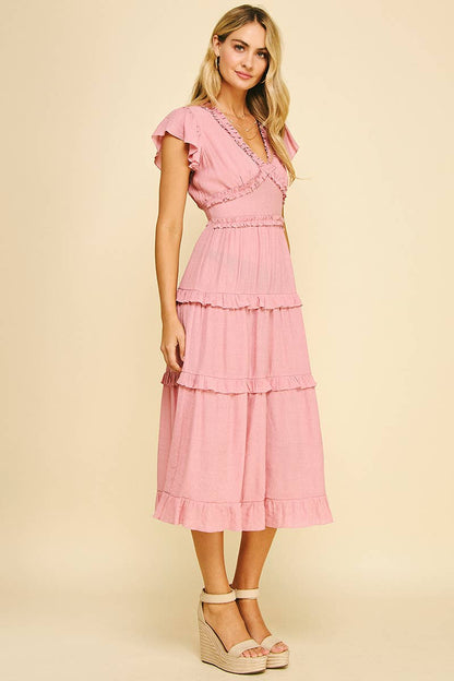 Romantic Ruffled Tea-Length Dress