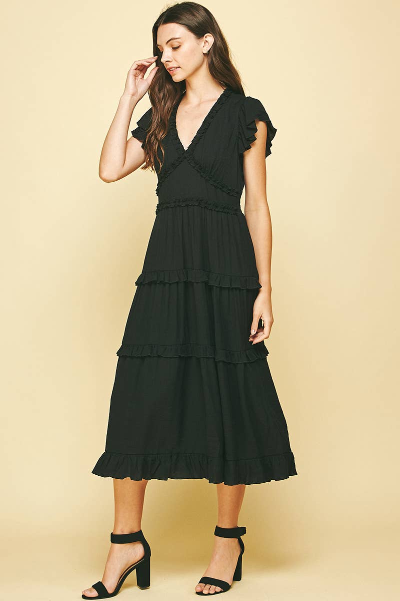 Romantic Ruffled Tea-Length Dress