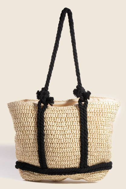 Rope Handle Straw Tote Bag