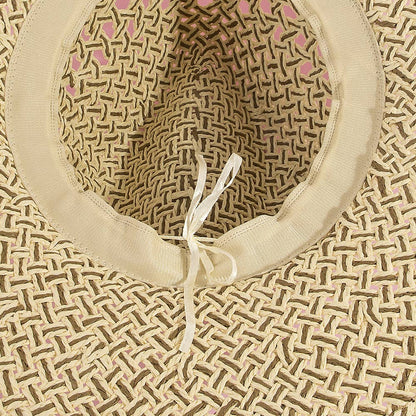 Open weave wide brim straw hat featuring breathable lattice texture and lightweight paper straw design. Perfect for beach days, festivals, vacations, and summer styling.