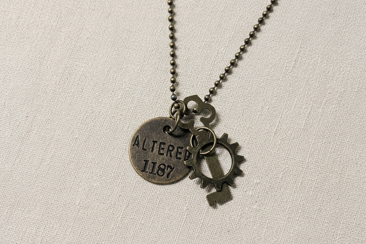 Steampunk pendants with gears, chains, tags, beads, and airship-inspired designs. Handcrafted, unique mixed-media necklaces perfect for cosplay, gifting, and fans of steampunk.