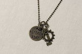 Steampunk pendants with gears, chains, tags, beads, and airship-inspired designs. Handcrafted, unique mixed-media necklaces perfect for cosplay, gifting, and fans of steampunk.