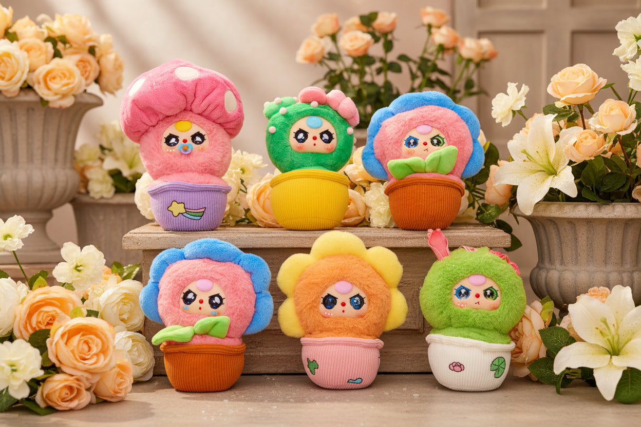 Baby Three Small Flower Plush blind box with pastel, ultra-soft mystery plushies inspired by tiny flower pots—perfect for collecting, gifting, and surprise fun.