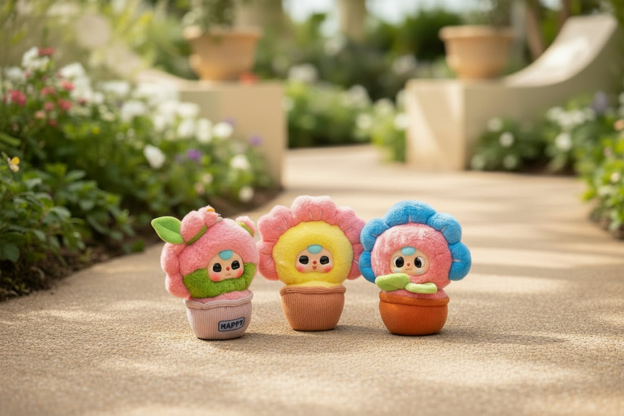 Baby Three Small Flower Plush blind box with pastel, ultra-soft mystery plushies inspired by tiny flower pots—perfect for collecting, gifting, and surprise fun.