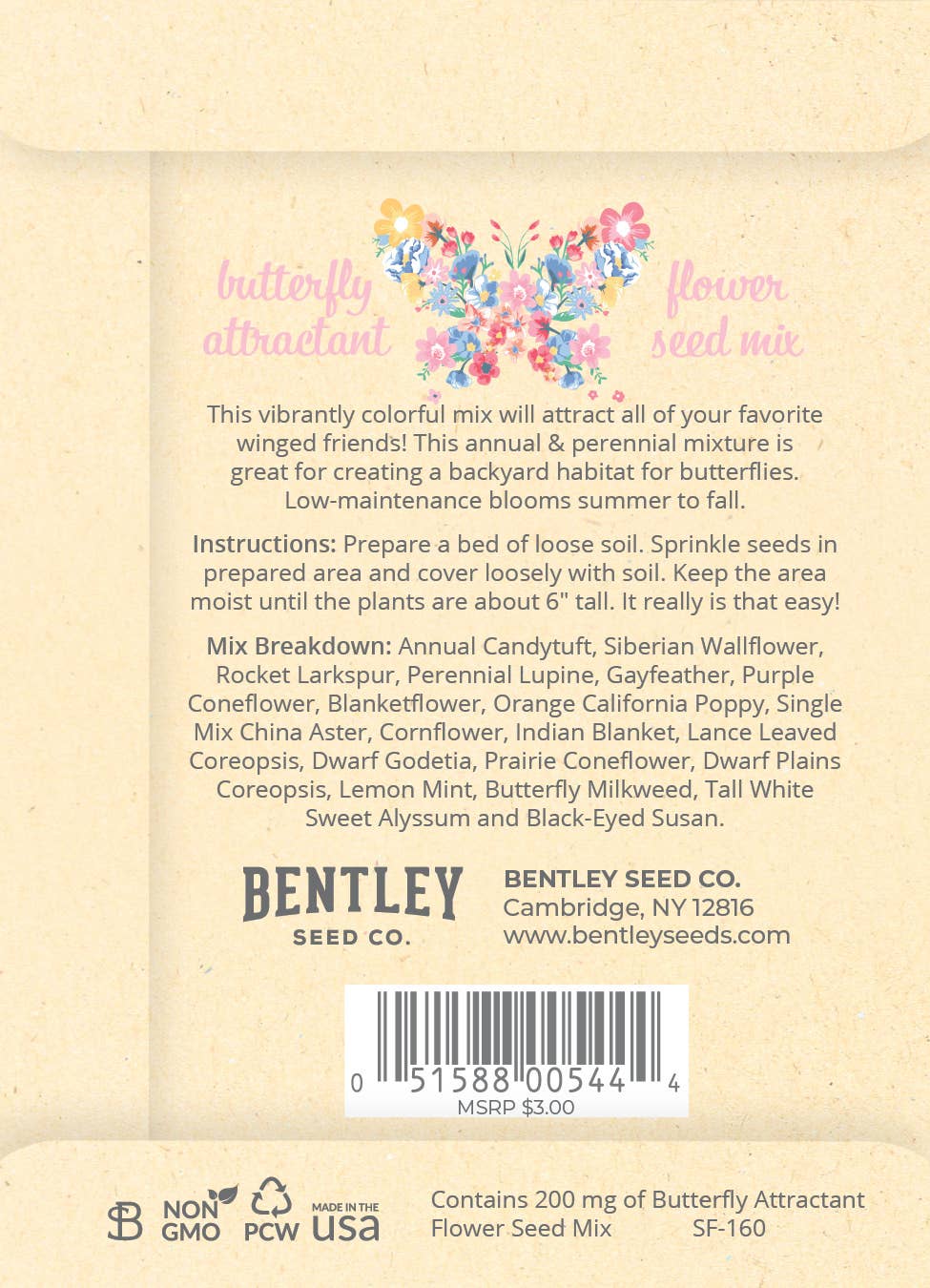Bird &amp; butterfly wildflower seed packets with A1 envelopes. Pollinator-friendly mix attracts bees, birds, and butterflies — a perfect giftable garden favor.