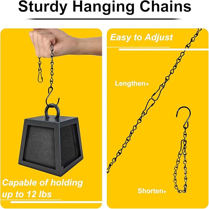 Effortlessly hang your plant baskets and flowerpots with our 9.5 Inch Black Plant Hanging Chains. These durable, rust-resistant chains hold up to 12 lbs each, perfect for indoor and outdoor displays. With adjustable length hooks and clips, they easily fit different plant heights, adding a sleek, modern touch to your garden or home décor.