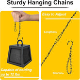 Effortlessly hang your plant baskets and flowerpots with our 9.5 Inch Black Plant Hanging Chains. These durable, rust-resistant chains hold up to 12 lbs each, perfect for indoor and outdoor displays. With adjustable length hooks and clips, they easily fit different plant heights, adding a sleek, modern touch to your garden or home décor.
