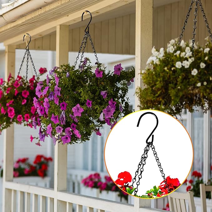 Effortlessly hang your plant baskets and flowerpots with our 9.5 Inch Black Plant Hanging Chains. These durable, rust-resistant chains hold up to 12 lbs each, perfect for indoor and outdoor displays. With adjustable length hooks and clips, they easily fit different plant heights, adding a sleek, modern touch to your garden or home décor.