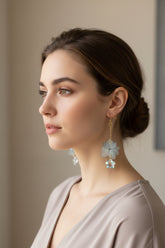 Real dried flower drop earrings preserved in resin with sparkling crystal accents. Romantic botanical jewelry with a delicate, one-of-a-kind garden feel.