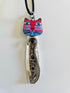 Handcrafted vintage silverware necklaces featuring enamel cat faces on adjustable satin cords. Made from 1951 Distinction and 1952 Primrose patterns.