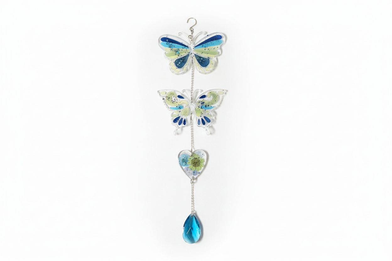 Butterfly Pressed Flower Crystal Suncatcher | Handmade Botanical Art
