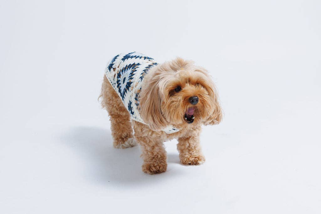 Nazar Crochet Dog Pullover Shirt—100% cotton, breathable evil eye design. Lightweight dog sweater that adds protection, comfort &amp; style to every pup.