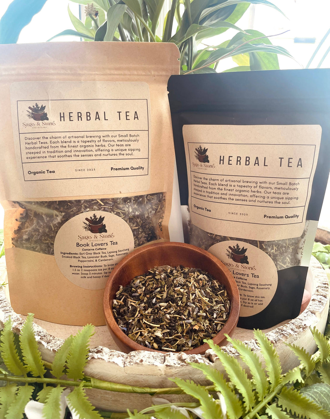Book Lovers Herbal Tea by Sage &amp; Stone Apothecary. Earl Grey with smoky lapsang, lavender, sage, rosemary &amp; peppermint. A cozy brew for every story.