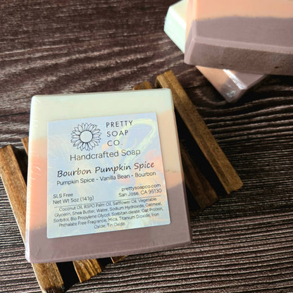 Bourbon Pumpkin Spice Soap—shea butter, oatmeal, pumpkin spice, vanilla &amp;amp; bourbon. Hydrating, handcrafted, and detergent-free for all skin types.