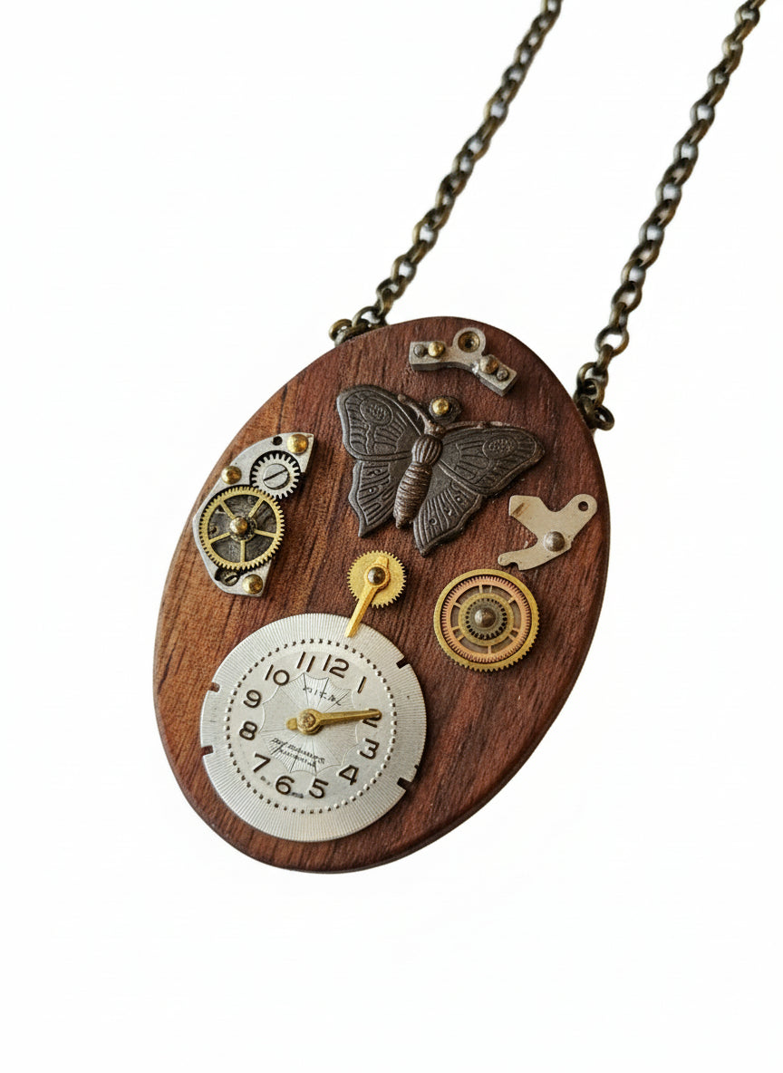 Wildcrafted Wood Art Pendants handcrafted by artist KStonely with natural wood, beads, gears, and mixed-media elements. Unique, one-of-a-kind wearable art necklaces.