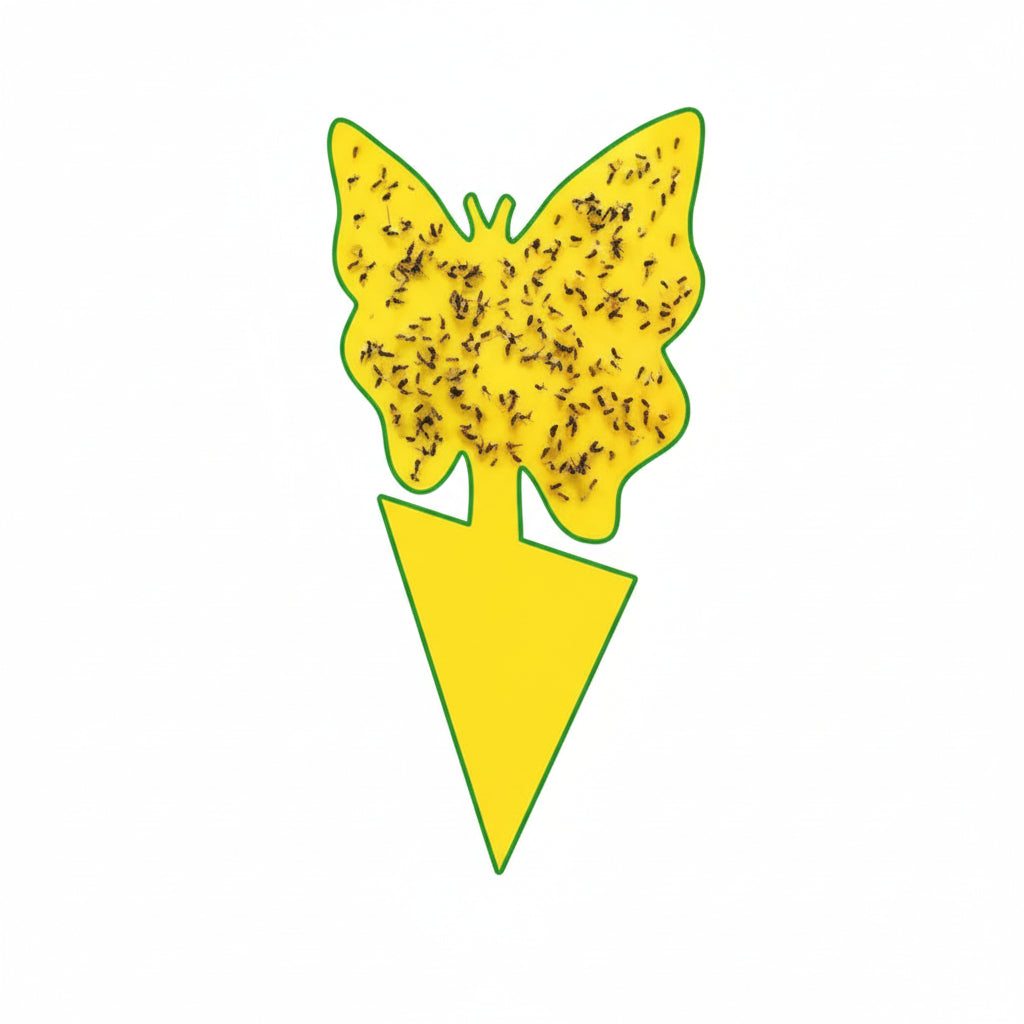 Butterfly yellow sticky fungus gnat traps for indoor plants. Dual-sided, chemical-free pest control that protects houseplants from flying insects safely.