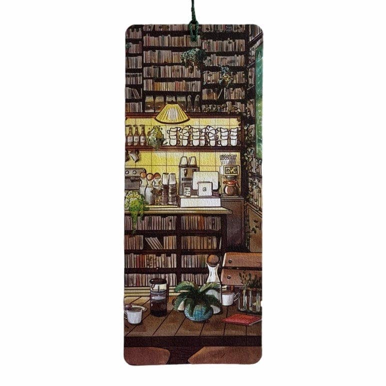 Hand-illustrated &quot;Bookish Café Retreat&quot; bookmark on premium textured paper. Perfect for cozy reading moments with a warm drink and your favorite book