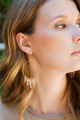Shimmering beaded tassel chandelier earrings with a lightweight metal ring, hypoallergenic fish hooks, and dazzling glass beads—perfect for any occasion! 