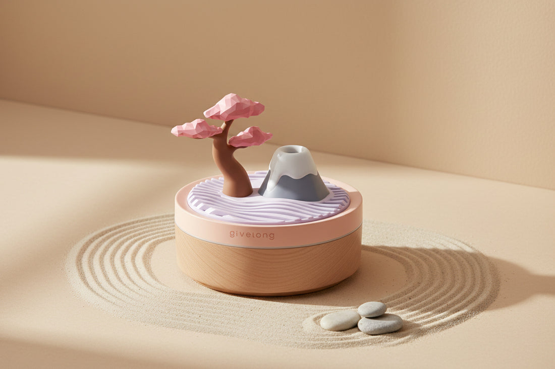 Cherry tree plant humidifier with cool mist and 7-color night light. Quiet 320ml desktop humidifier for houseplants, bedrooms, and desks.