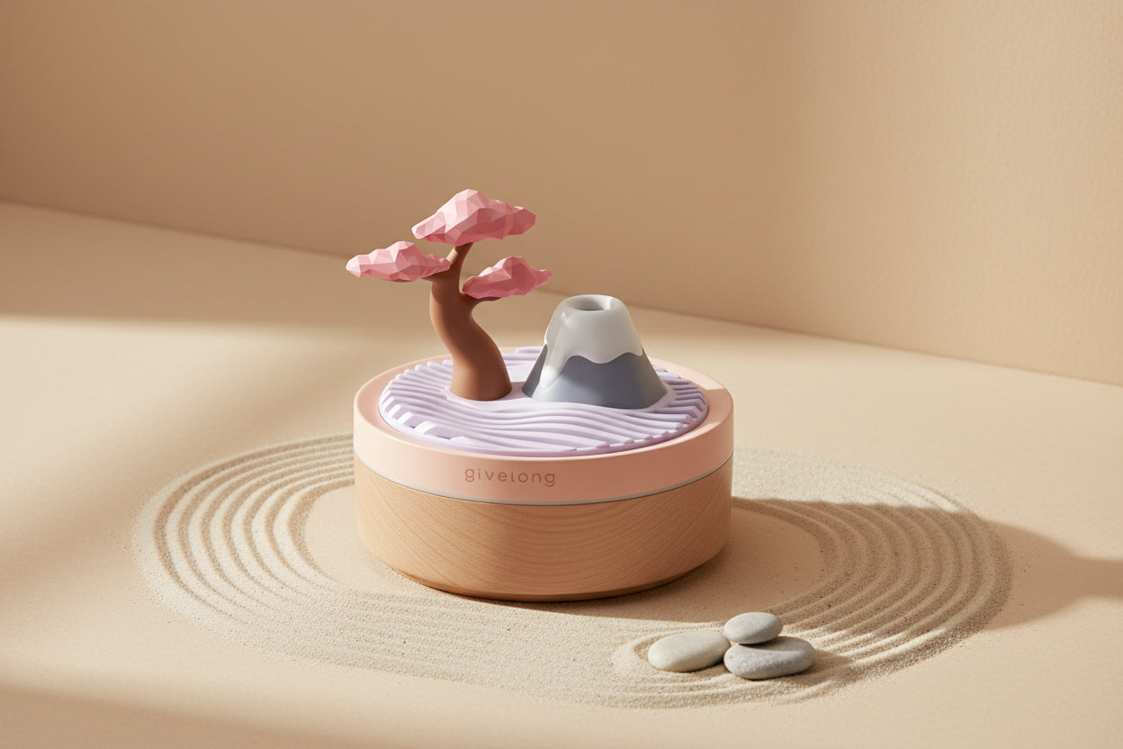 Cherry tree plant humidifier with cool mist and 7-color night light. Quiet 320ml desktop humidifier for houseplants, bedrooms, and desks.