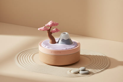 Cherry tree plant humidifier with cool mist and 7-color night light. Quiet 320ml desktop humidifier for houseplants, bedrooms, and desks.
