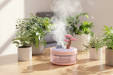 Cherry tree plant humidifier with cool mist and 7-color night light. Quiet 320ml desktop humidifier for houseplants, bedrooms, and desks.