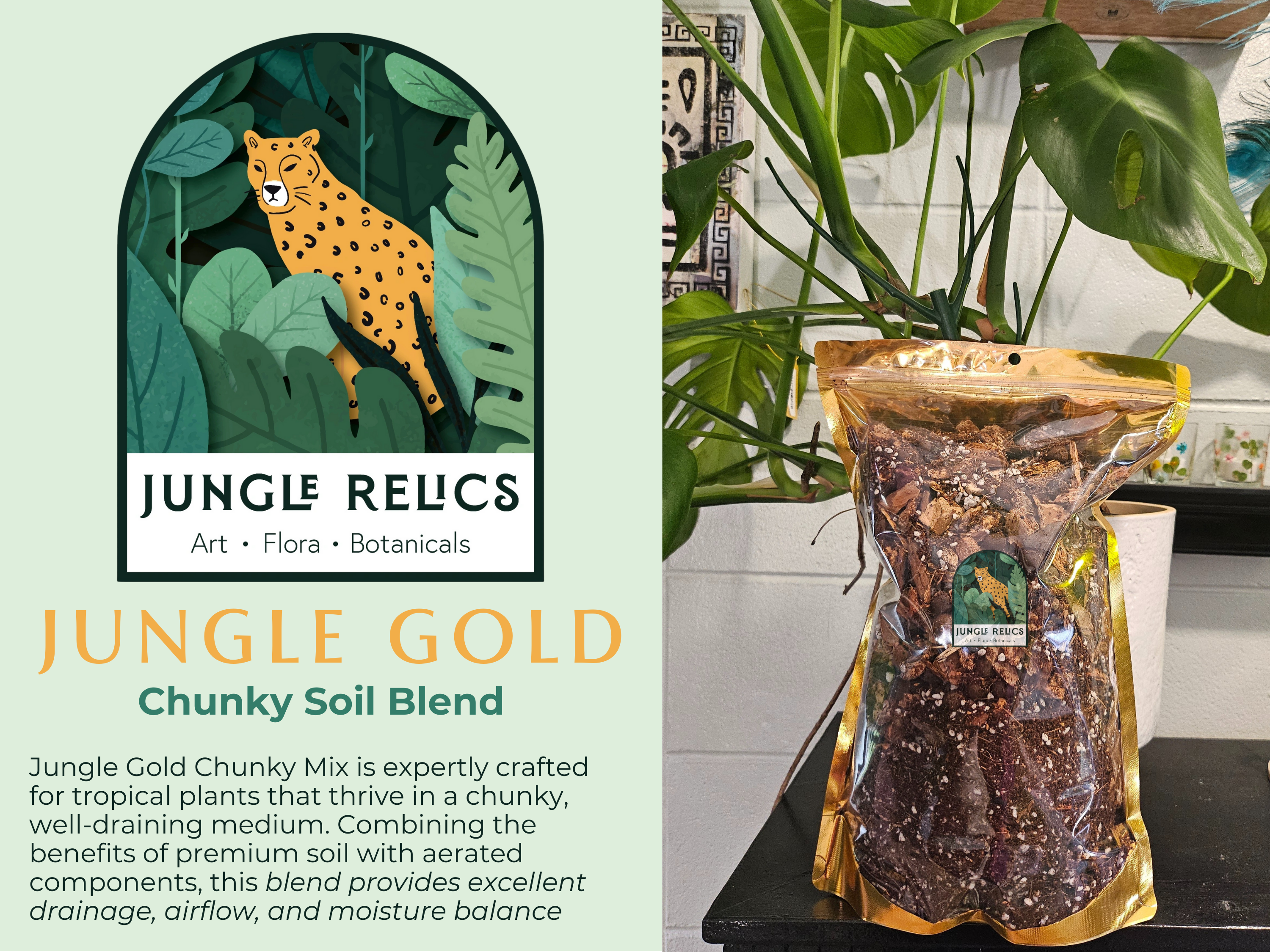 
Jungle Gold Chunky Mix is the ultimate soil blend for tropical plants! Designed for optimal drainage and airflow, it prevents root rot while retaining moisture. Perfect for monstera, orchids, hoyas, and more, this eco-friendly mix includes premium soil, bark, coco coir, LECA, and perlite. Locally hand-mixed in Idaho!