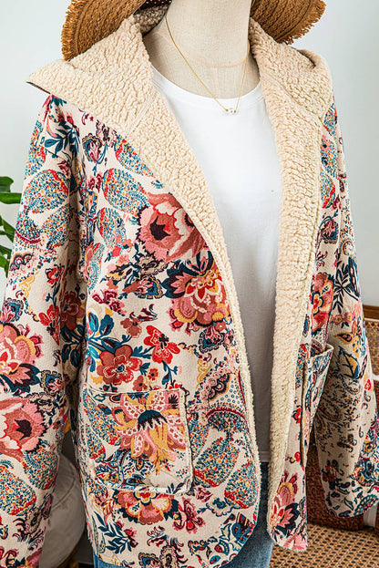 Stay cozy in this Vintage Paisley Floral Sherpa Lined Hooded Jacket—retro print, warm lining, and a comfy hood for stylish cold-weather layering.