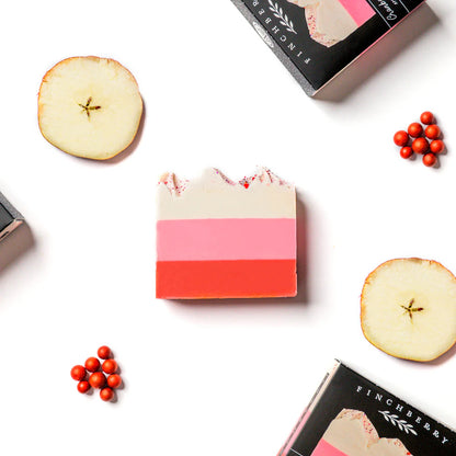 Cranberry Chutney Soap—cranberry, apple, and blackberry with a cozy, homey warmth. Silky lather, festive design, and nourishing organic oils.
