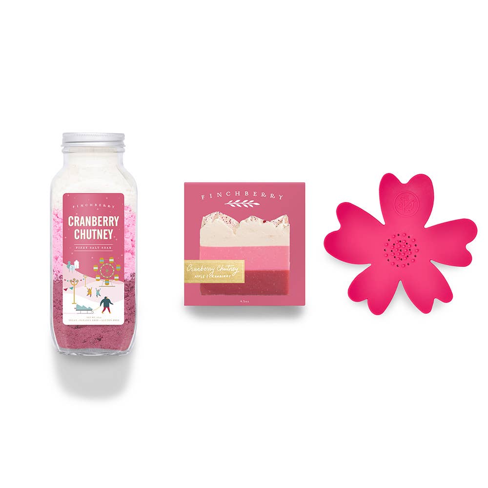 Cranberry body scrub, holiday bath gift set, festive bath products, seasonal skincare set, cranberry scented products