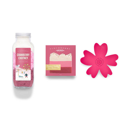 Cranberry body scrub, holiday bath gift set, festive bath products, seasonal skincare set, cranberry scented products