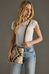 Cream, Green & Tan Crossbody, crafted from 100% cotton with a removable strap. Earthy colors and western charm for everyday adventures.