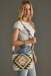 Cream, Green & Tan Western Crossbody, crafted from 100% cotton with a removable strap. Earthy colors and western charm for everyday adventures.