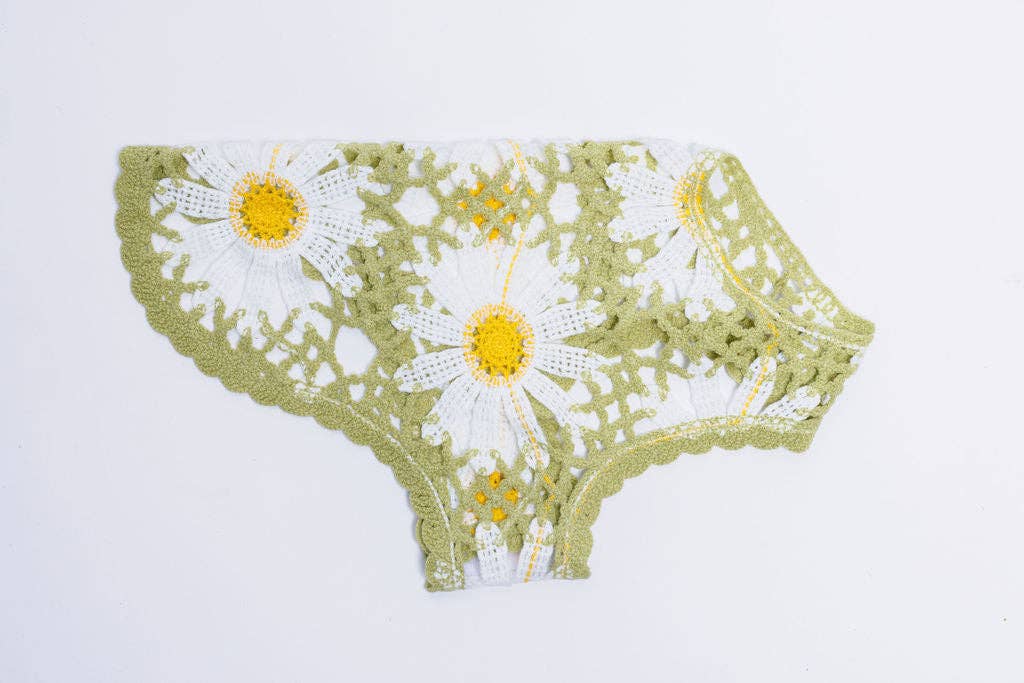 Crochet Dog Pullover Shirt with cheerful daisy pattern. Made from breathable cotton, this lightweight dog sweater keeps pups stylish &amp; comfortable.