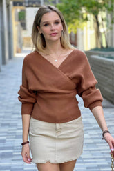 Cross Wrap Pullover Sweater with front & back wrap detail. Luxe viscose blend, soft, breathable and stylish—perfect for layering through the seasons.