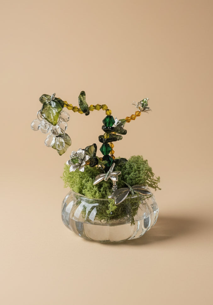 Everlasting beaded flower vases handcrafted by KStonely. Vintage vessels filled with whimsical seed-bead blooms—unique, cottagecore décor perfect for gifting.