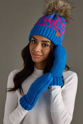 Blue cuffed knit mittens by Panache Apparel Co., made from 100% acrylic with cozy fleece lining. A classic winter accessory for chilly days and outdoor strolls.