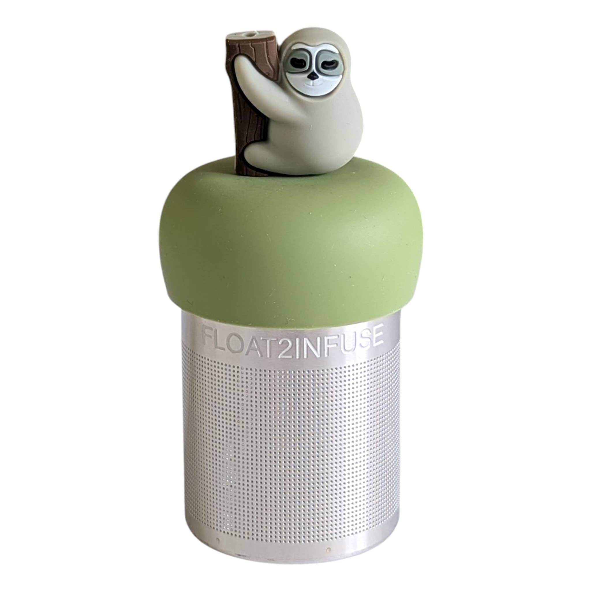 Cute Sloth Tea Steeper with silicone cap and fine mesh. Perfect for hot or iced tea, reusable, giftable, and designed with heart.