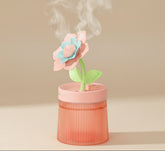 Cute gardenia plant humidifier with cool mist and 7-color night light. Quiet 260ml USB desktop humidifier for houseplants and rooms.