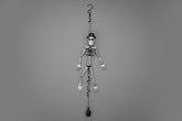 Skeleton Rattle & Bone Hanging Chime handcrafted from vintage silverware with crystal accent—whimsical skeleton wind chime with soft sound and one-of-a-kind charm.