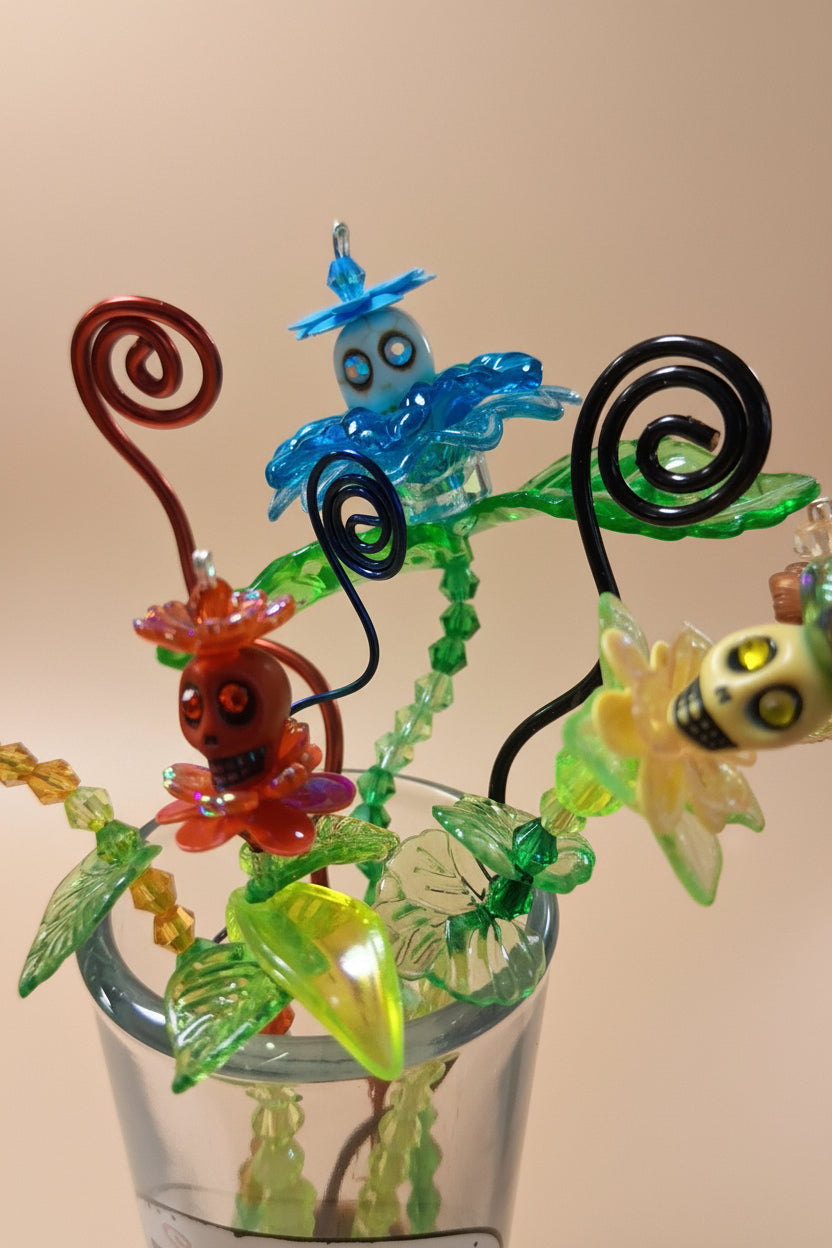 Beaded Day of the Dead Flowers- Each flower is individually handcrafted using an intricate combination of glass beads, wirework, skull accent.