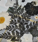 Floral mirrored keepsake and jewelry box with real pressed flowers. A 5" botanical glass box by artist Angel Singh, blending elegant storage with preserved floral art.