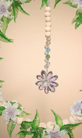 Handmade Botanical Beaded Boho Wreath by KStonely featuring wood beads, glass flowers, crystal accents, and one-of-a-kind botanical artistry.