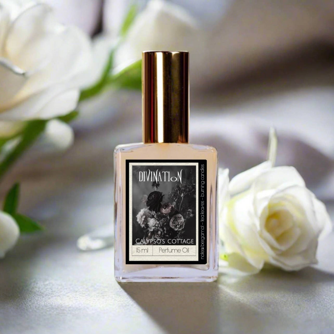 Divination Perfume Oil with bergamot, tea leaves &amp; candle smoke. Infused with gemstones in jojoba oil. Vegan, organic &amp; cruelty-free ritual scent.